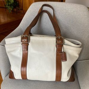 Mixed Leather White & Brown Coach Leather Purse